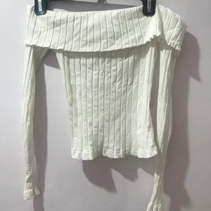 White Pleated Off the Shoulder Shirt